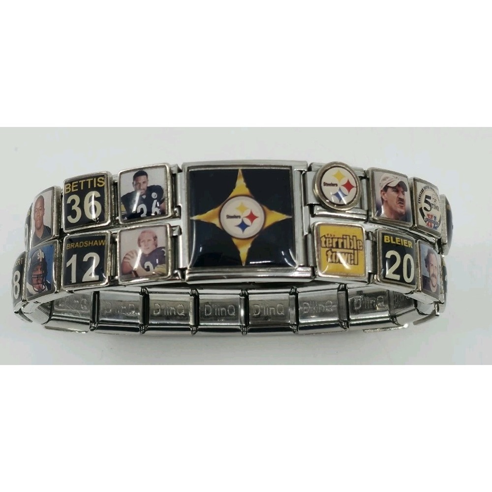 DlinQ Pittsburgh Steelers Italian Charm Bracelet 38 HOF Players Bradshaw Harris